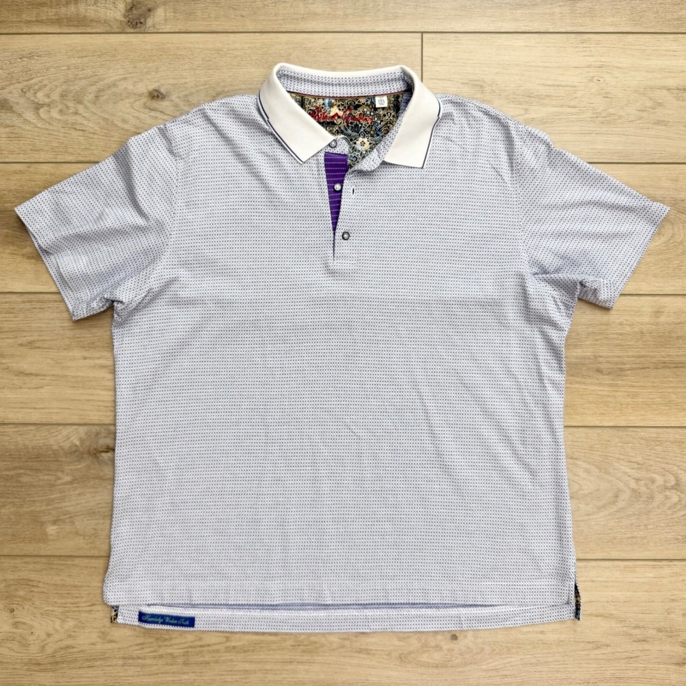 Robert Graham Mens 2XL Classic Fit Polo Shirt Blue Purple Geometric Micro Print